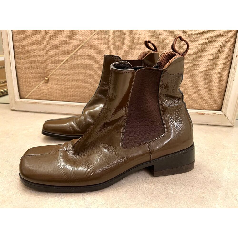MIU MIU by Prada - Brown Patent Chelsea Leather Boots, Size 7